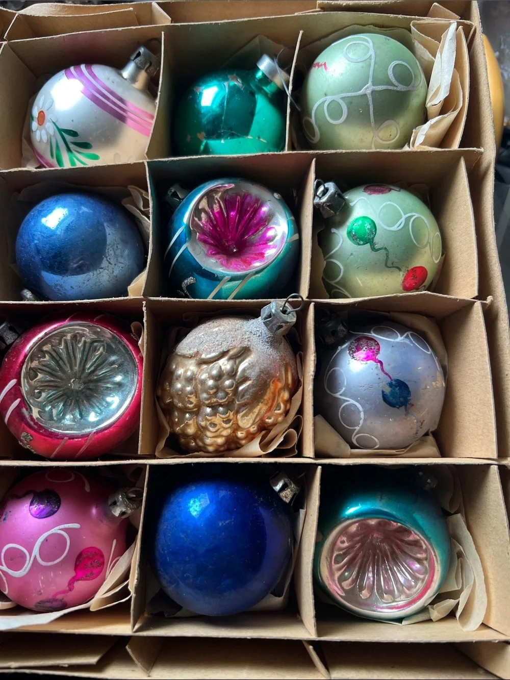 Lot Antique Vintage Mercury Glass Christmas Ornaments indent flocked Germany